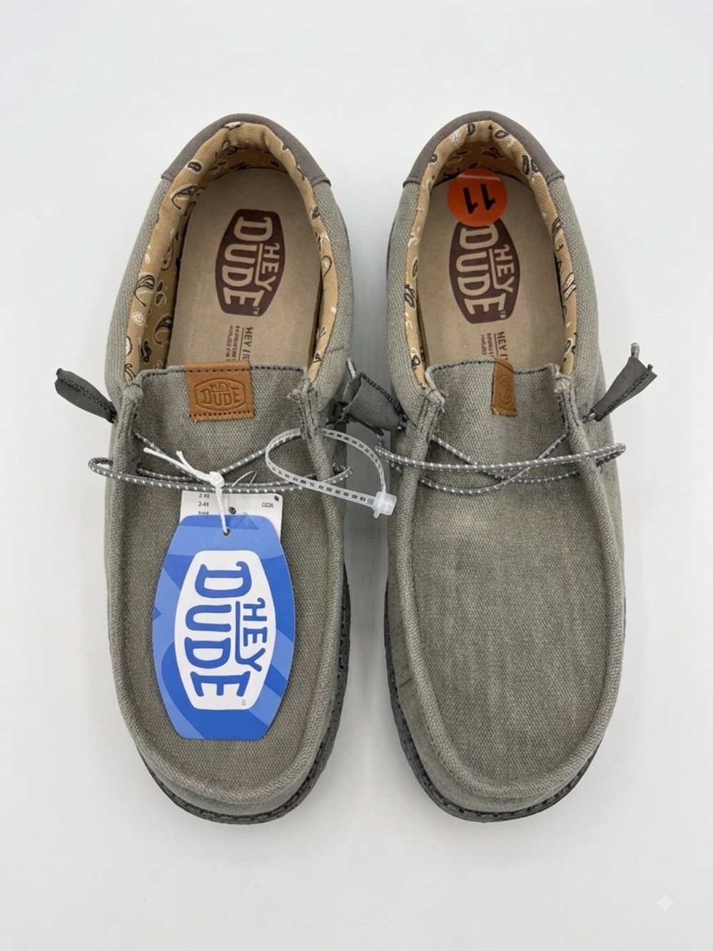 NWT Hey Dude Shoes Wally Loafers Grey Canvas Paisley. Size 11